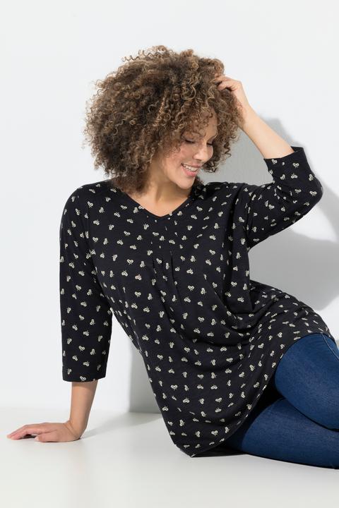 Immagine prodotto Ulla Popken Maglia dal taglio svasato con fiori, scollo a V e maniche a 3/4 (50, 52)