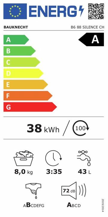 Energy Label Bauknecht B6 88 SILENCE CH (8 kg, Left)