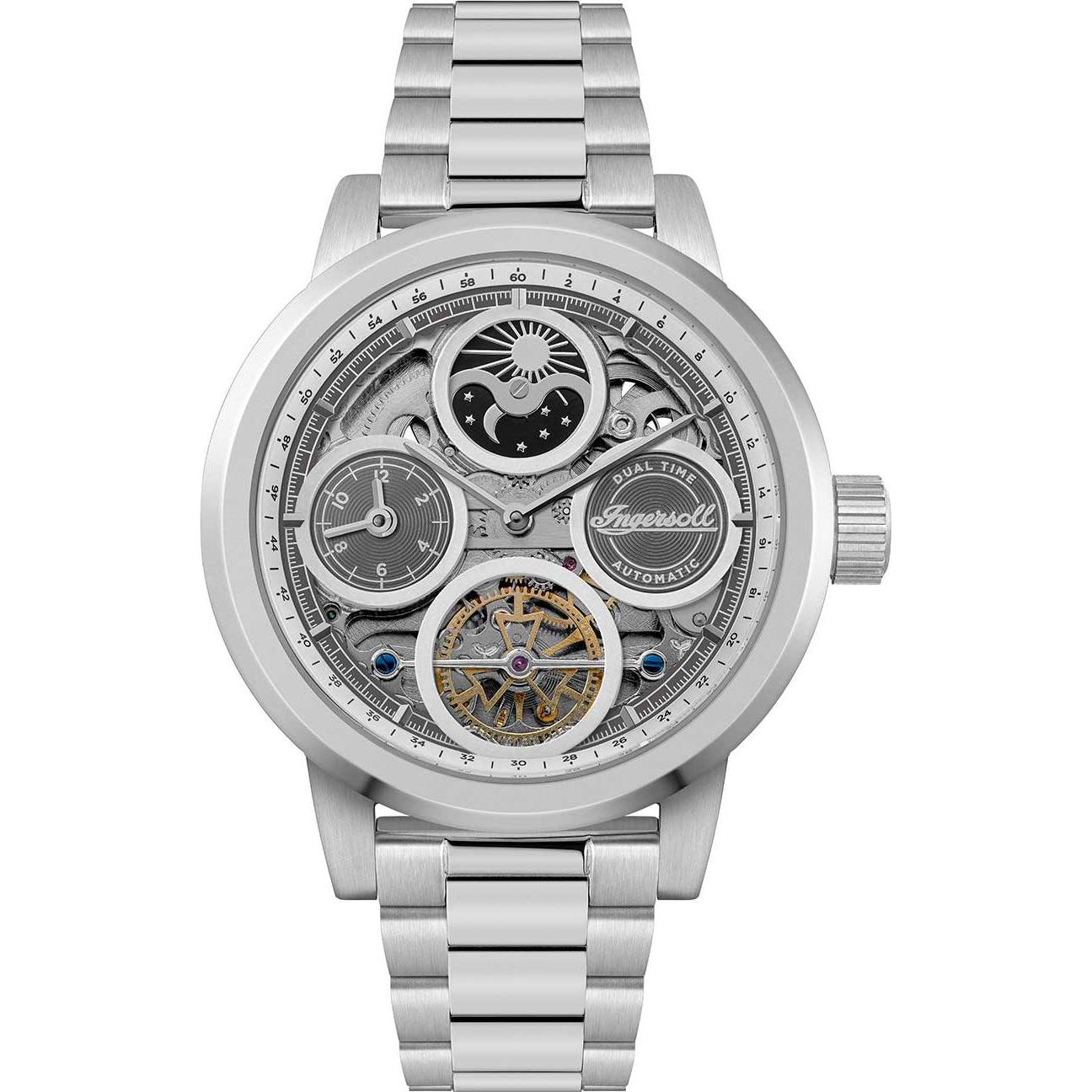Ingersoll 1892, Armbanduhr, Ingersoll I16002 Herrenuhr The Arc Automatik 44mm 5ATM, Silber, (Skeleton-Uhr, 44 mm)