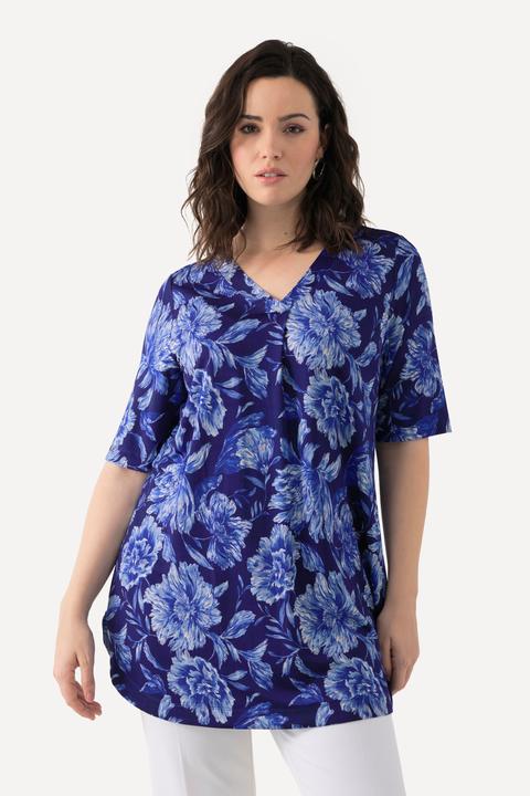 Produktbild Ulla Popken Slinkyshirt, Blüten, A-Linie, V-Ausschnitt, Halbarm (42, 44)