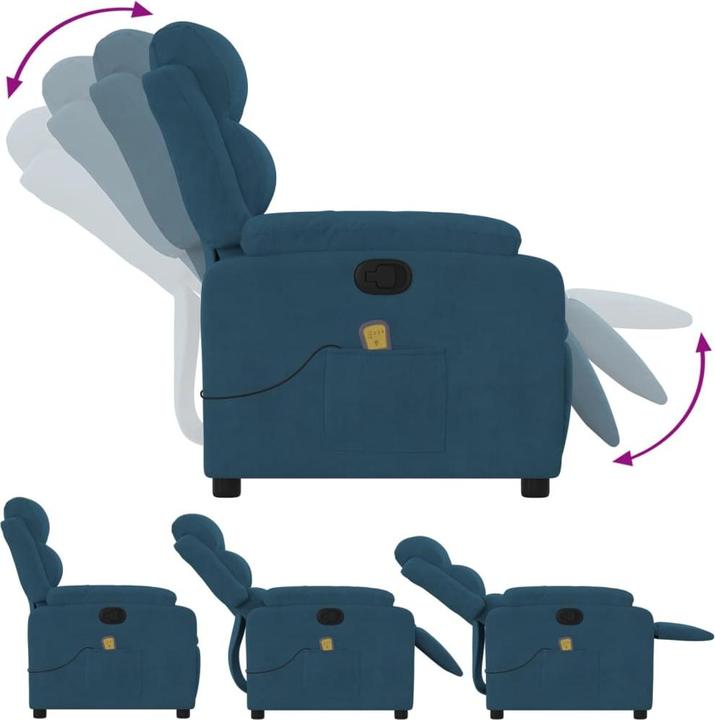 Produktbild VidaXL Massagesessel Fernsehsessel Relaxsessel Sessel Liegesessel Blau Samt