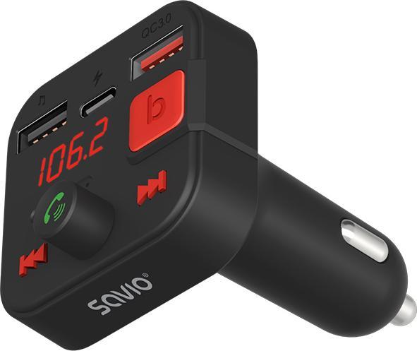 Actual product image Savio FM Transmitter Bluetooth 5.3 QC 3.0 Charger LED Display Bass Boost TR-15 schw