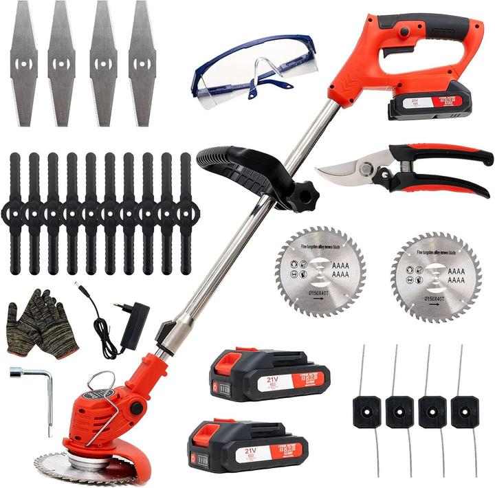 Actual product image Outigo Akku-Rasentrimmer mit 2 Akkus und 4 Messertypen (Metal cutting blade)