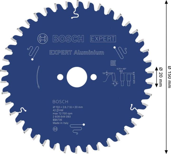 Produktbild Bosch Professional Zubehör Kreissägeblatt Expert for Aluminium, 150 x 20 x 2,6 mm, 42