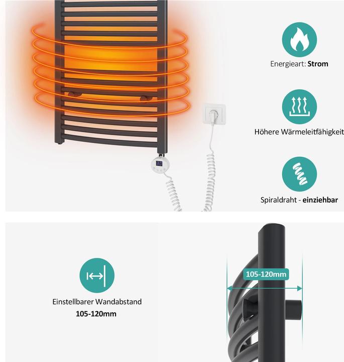 Produktbild Emke Elektrischer Badheizkörper, Badheizung Elektrisch, Anthrazit 100x40cm 300W