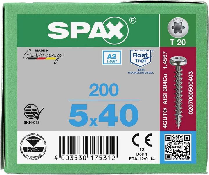 Immagine prodotto Spax A2 Halbrundkopf T-Star Plus T20 Vollgewinde (200 Viti per pezzo)