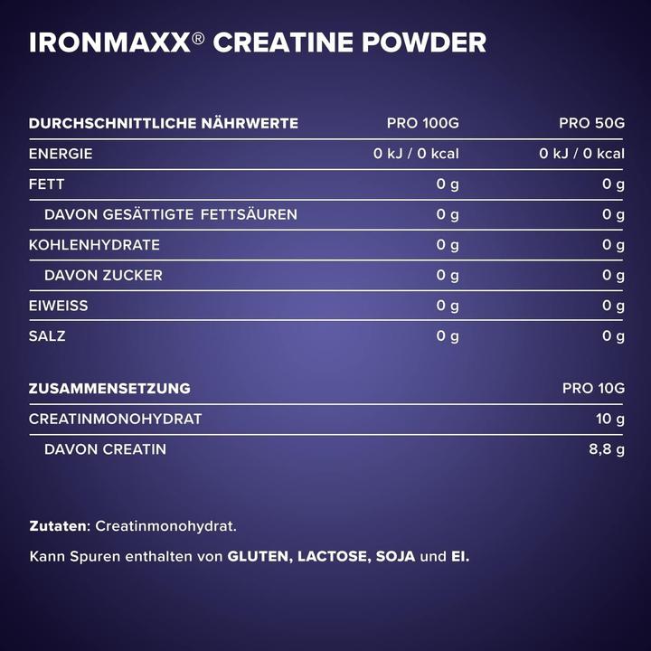 Nährwerte und Zutaten IronMaxx Creatine Powder (1 Stück, Pulver, 300 g)