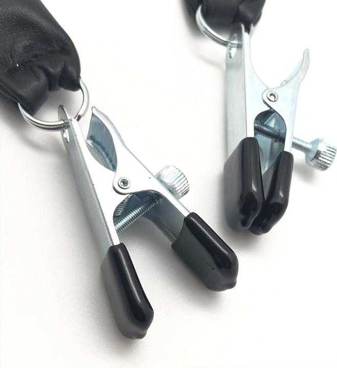 Red Leather Breast Clamp with Leather Weight 2 x 80 gr - Black/Silver