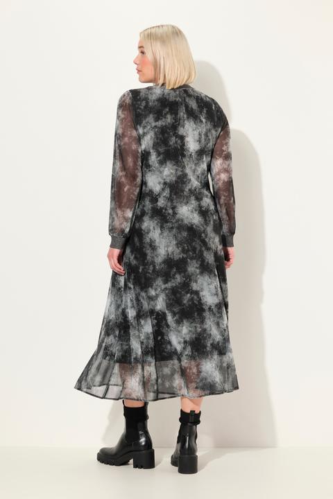 Produktbild Ulla Popken Smok-Midikleid, Batikmuster, V-Ausschnitt, Langarm (58)