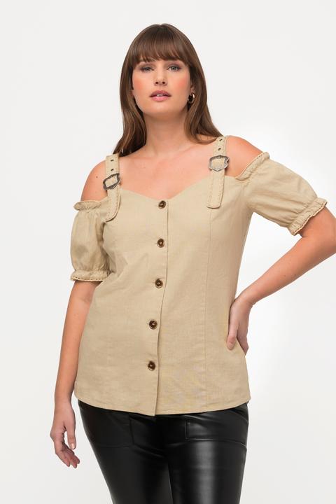 Actual product image Ulla Popken Cold Shoulder Button Front Blouse (50, 52)
