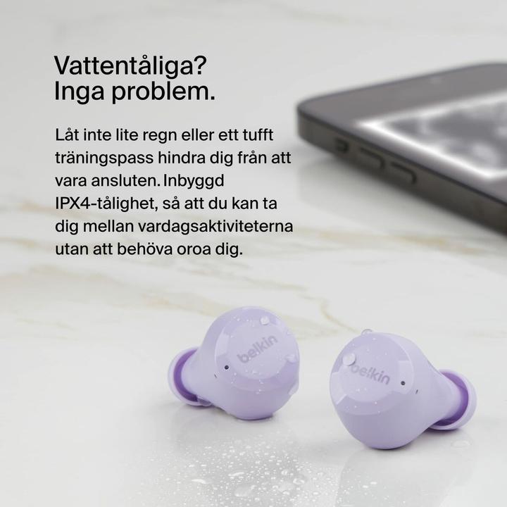 Produktbild Belkin wireless soundform bolt tws hellviolett (Keine Geräuschunterdrückung, 28 h, Kabellos)