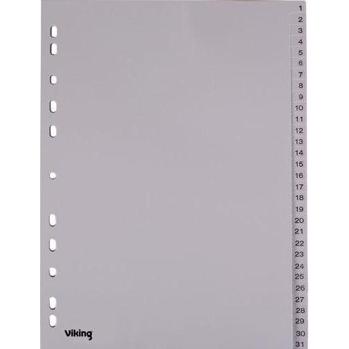 Office Depot, Ordner Zubehör, Register Numerisch 1 bis 31 DIN A4 Grau 31-teilig Polypropylen