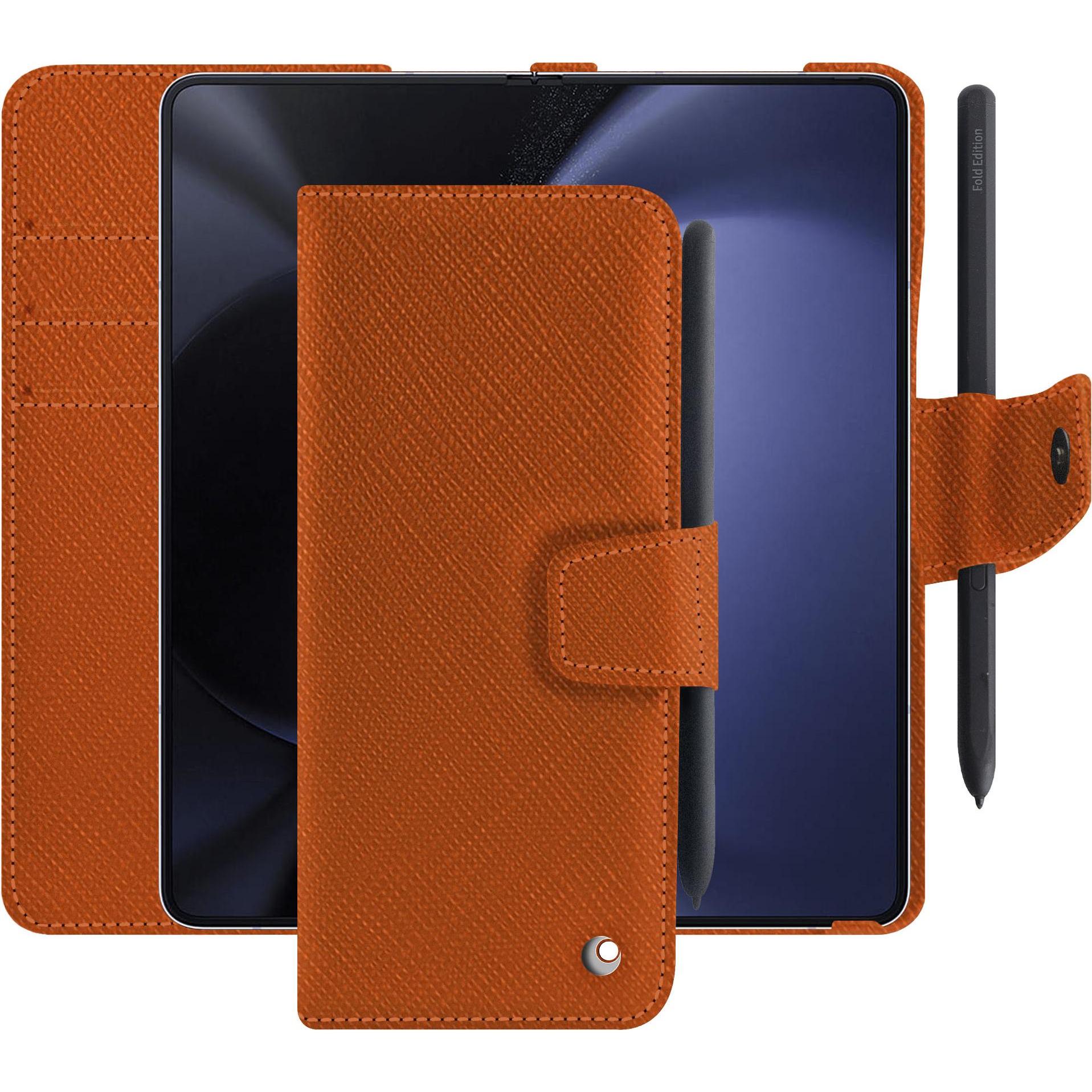 Noreve Lederschutzhülle Samsung Galaxy Z Fold5 (Samsung Galaxy Z Fold5), Smartphone Hülle, Orange