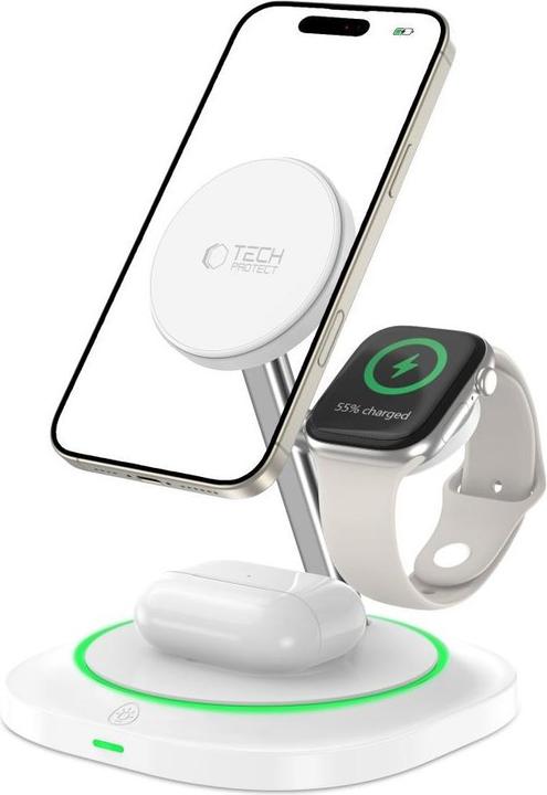 Actual product image Tech-Protect QI15W-A46 3in1 Magnetic MagSafe Inductive Charger - White (15 W)