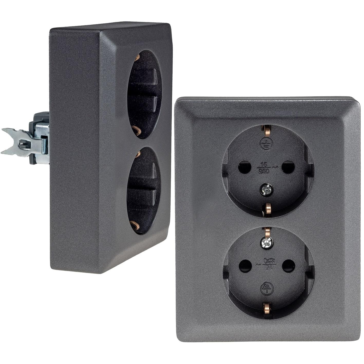 Thumbnail - Milos Systems, Steckdose, MILOS Schutzkontakt-Steckdose 23718, 2-fach, 2in1, 16A/250V, UP, anthrazit