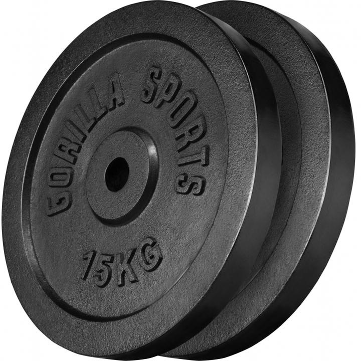 Produktbild Gorilla Sports Hantelscheibenset Gusseisen schwarz 30 kg (2 x 15 kg)