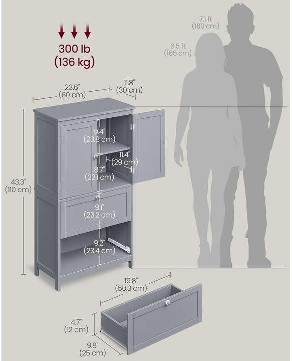 Immagine prodotto Vasagle Kommode in Landhausstil 60 x 110 cm, Grau (60 x 30 x 110 cm)