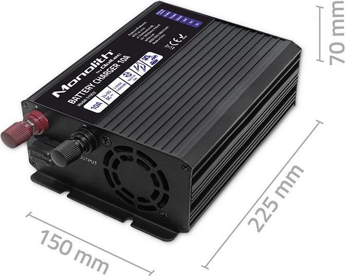 Actual product image Qoltec Smart Monolith battery charger for LiFePO4 AGM GEL SLA batteries | 10A | 24V (24V, 10 A)