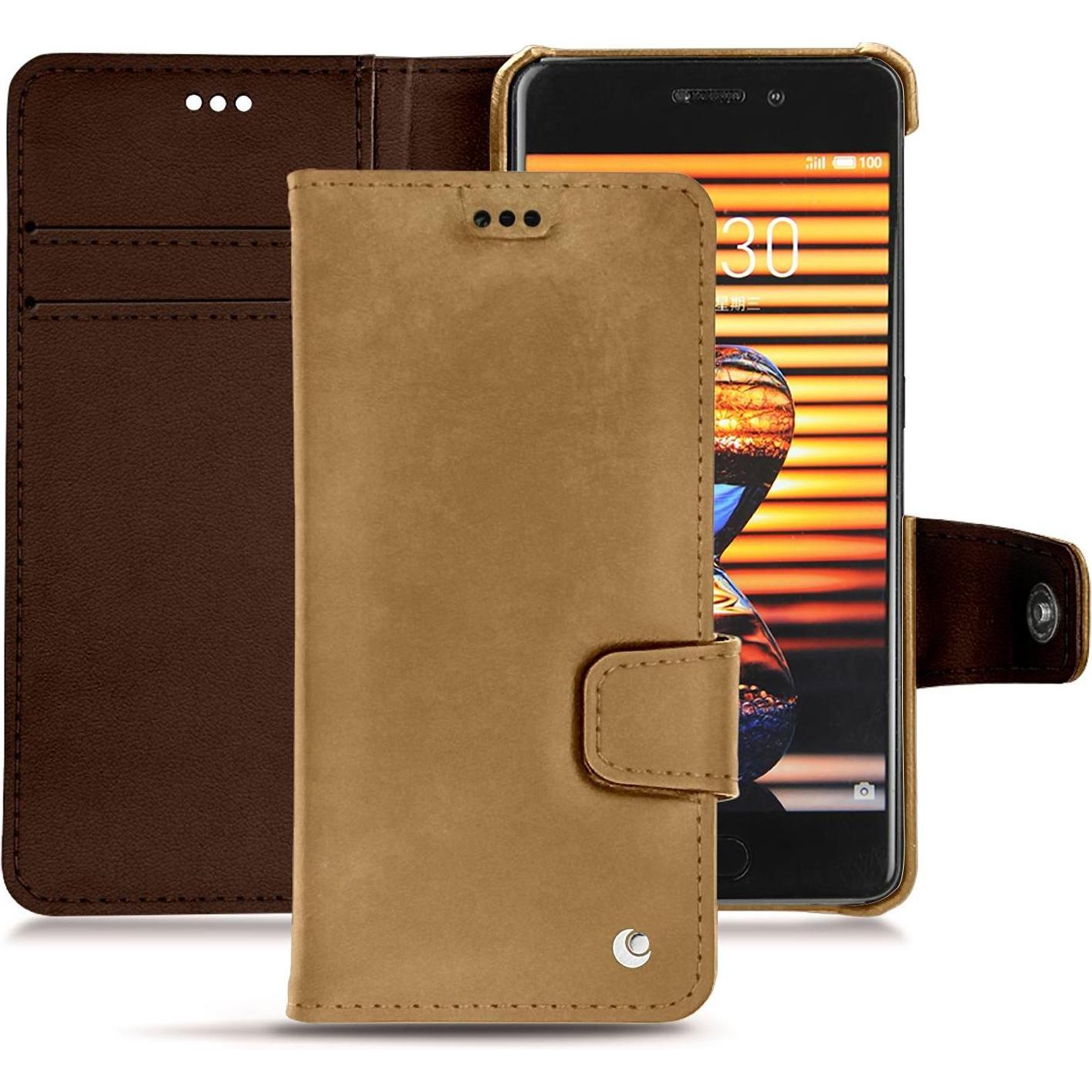 Noreve Lederschutzhülle Wallet (Meizu Pro 7), Smartphone Hülle, Braun