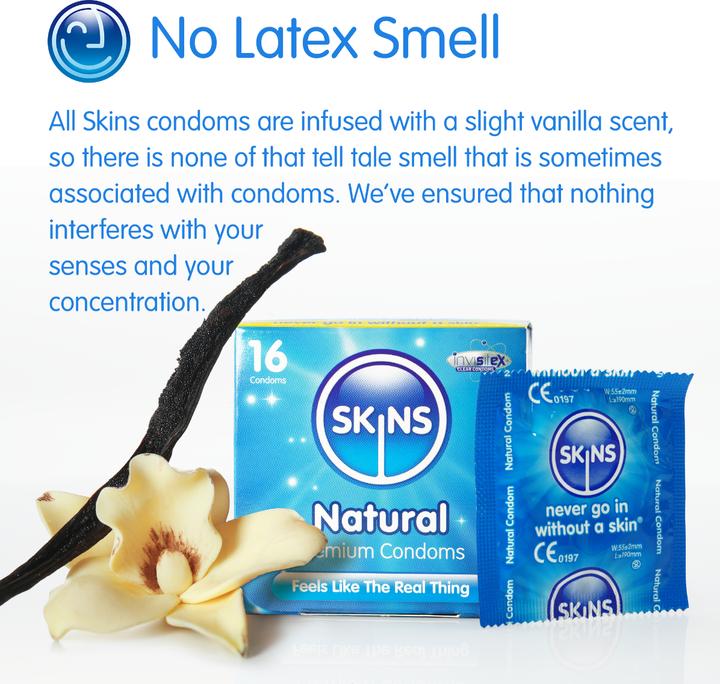 Actual product image Skins Natural" 12 natural condoms made of crystal clear latex - without latex odour (12 pcs.)