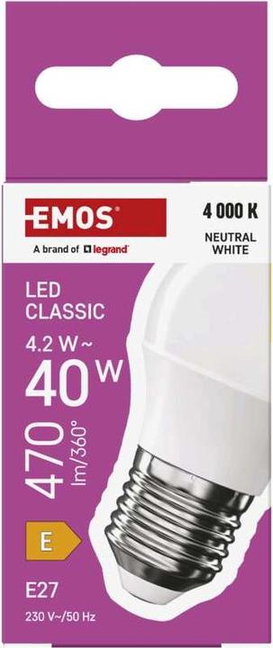 Actual product image Emos LED lamp Classic Mini Globe / E27 / 4.2 W (40 W) / 470 lm / Neutral white (E27, 470 lm, 1 x)