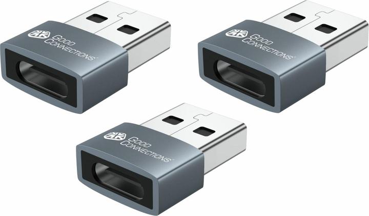 Produktbild Good Connections Adapter USB 2.0 Stecker A an USB-C Buchse Aluminiumgehäuse grau 3er-Set Good (USB-A (USB Typ-C)