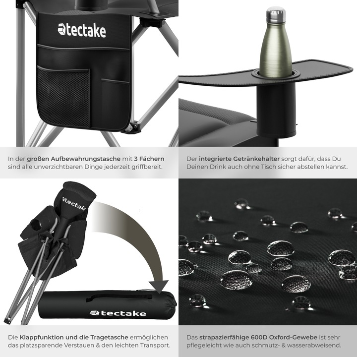 Produktbild tectake Gepolsterter Campingstuhl MTX, faltbar, mit Getränkehalter
