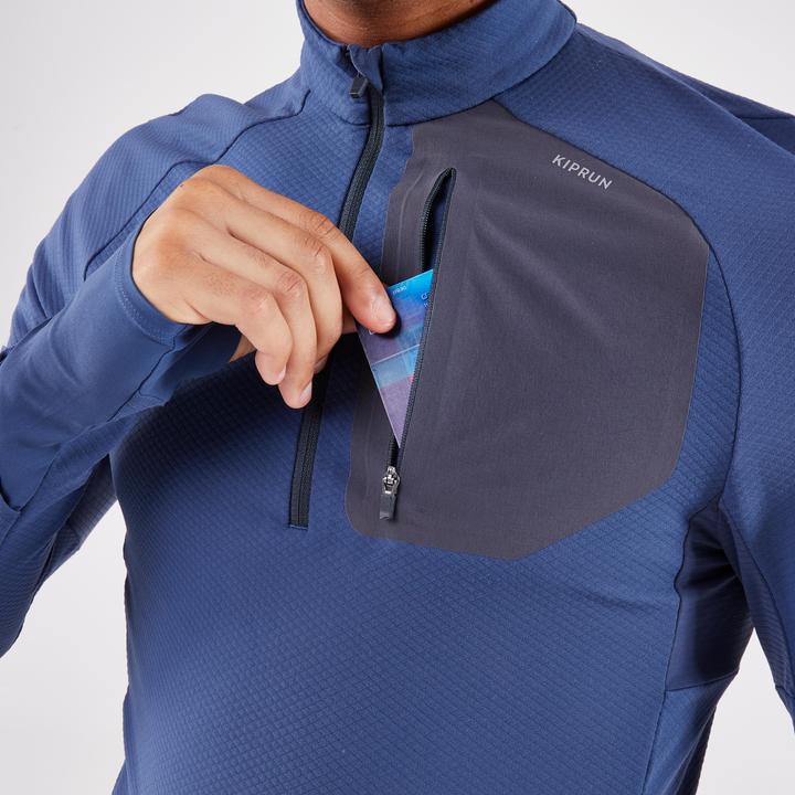 Actual product image Kiprun Men's long-sleeved running shirt with zip - Run 900 warm blue (XXL)