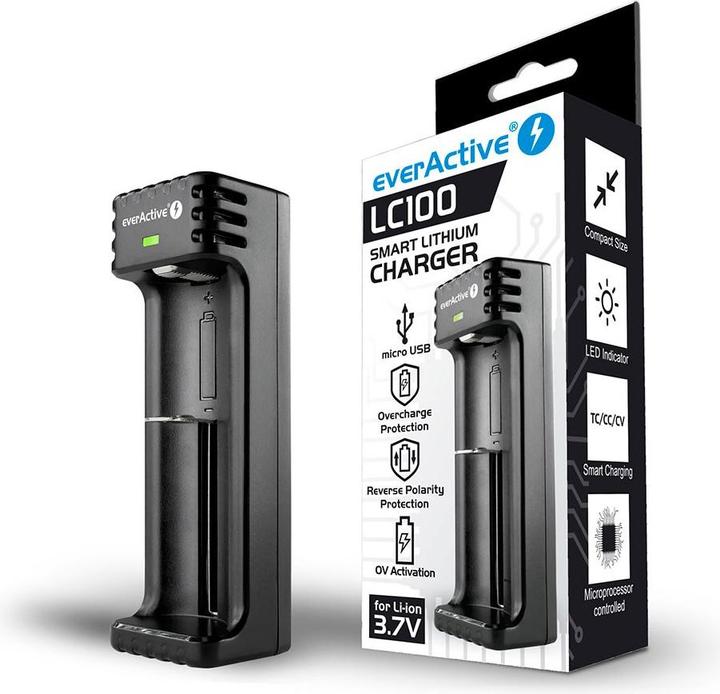 Actual product image Everactive LC-100 (1 pcs., 10440, 14500, 14650, 16340, 17500, 17670, 18350, 18500, 18650, 20700, 21700, 22650, 25500, 26500, 26650, C, D, AAA, AA, AAAA, Chargers without battery)