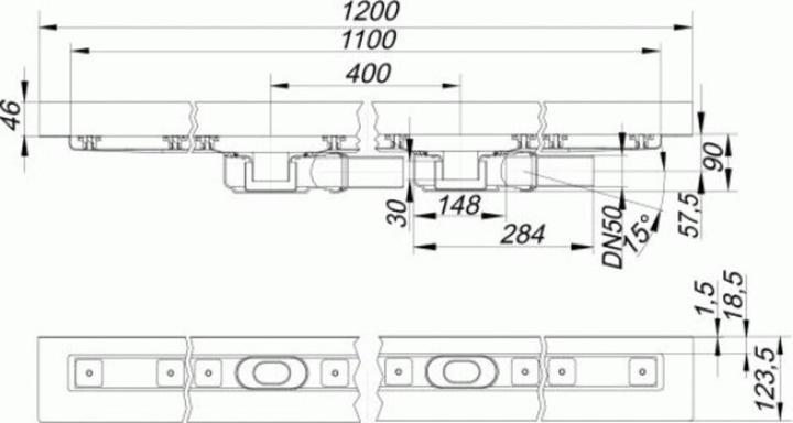 Image du produit Dallmer caniveau de douche CeraLine PLAN 2 caniveaux 521989, L 1100mm, DN 50 hauteur totale 90mm (1100 mm)