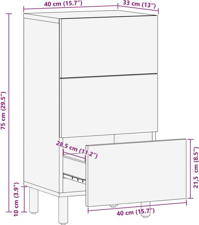 Image du produit VidaXL Buffet avec tiroirs Commode Buffet Armoire Noir Bois composite (40 x 33 x 75 cm)