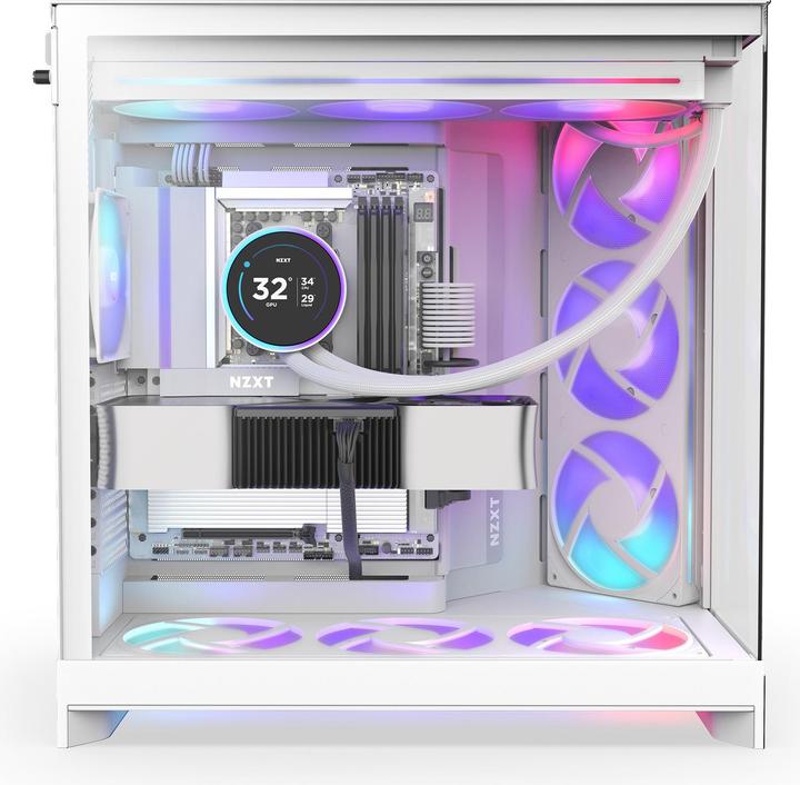 Produktbild NZXT H9 Flow RGB (2025) All White Midi Tower ATX Gaming Gehäuse weiss mit Glasfenster (ATX, Mini-ITX, mATX)