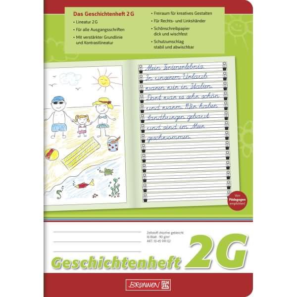 Produktbild Geschichtenheft Lineatur 2G liniert DIN A5 ohne Rand, 16 Blatt (A5, Schrägliniert, Weicher Einband)
