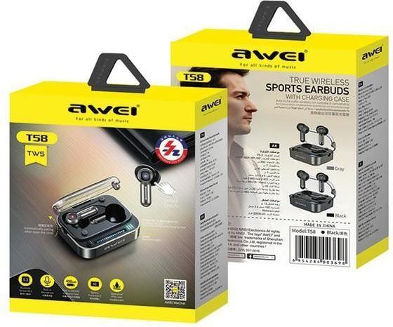 Actual product image Awei słuchawki Bluetooth 5.3 T58 ANC + stacja dokująca czarny/black (ANC, 7 h, Docking, Wireless)
