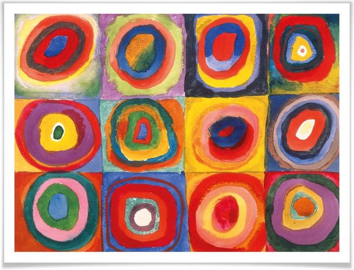 Produktbild Trenddeko Kandinsky - Farbstudie: Quadrate und konzenzentrische Ringe (30 x 24 cm)