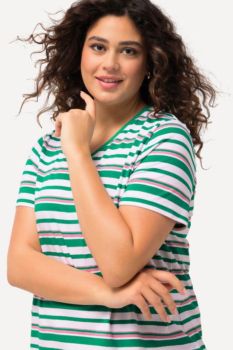 Produktbild Ulla Popken Shirt, Ringel, Classic, V-Ausschnitt, Halbarm (56)