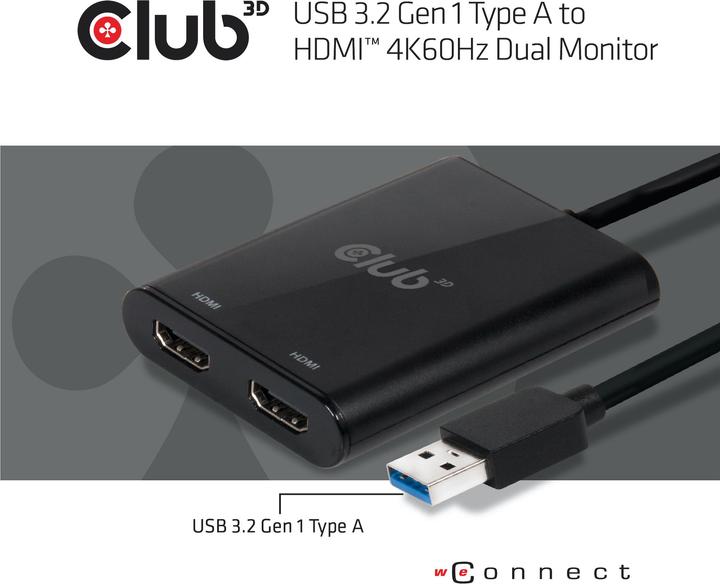 Produktbild Club 3D USB A auf HDMI 2.0 Dual Monitor 4K 60Hz Adapter