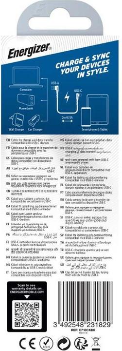 Productafbeelding Energizer 90° kabel - USB-C - 2 m, zwart (2 m)