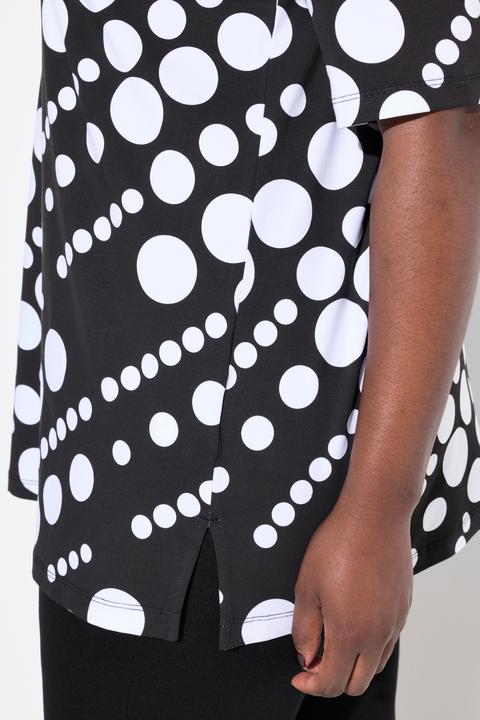 Immagine prodotto Ulla Popken T-shirt dal taglio svasato in cotone Pima con pallini, scollo a girocollo e mezze maniche (42, 44)