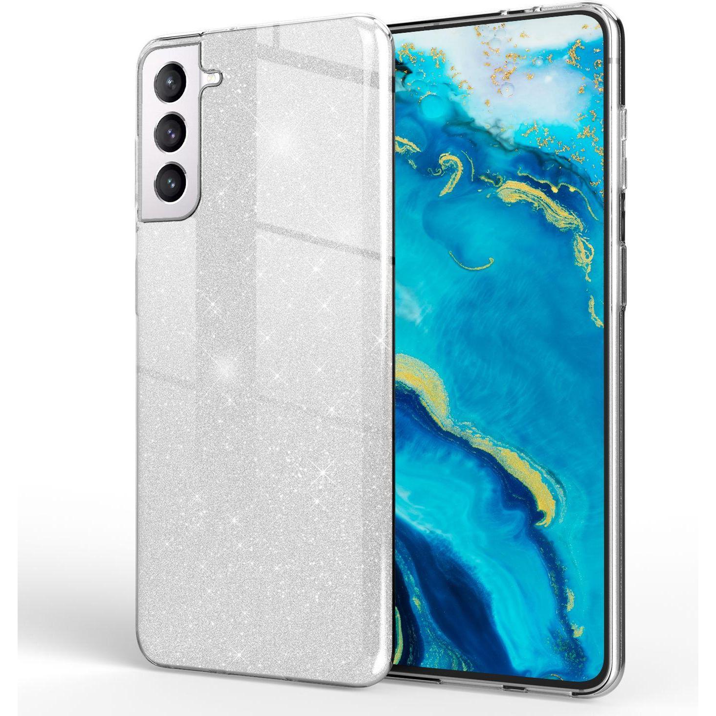 Nalia Glitzer Handyhülle (Samsung Galaxy S22+), Smartphone Hülle, Silber
