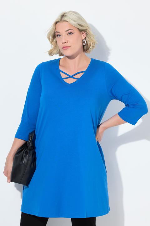 Produktbild Ulla Popken Longshirt, Zierbänder, A-Linie, V-Ausschnitt, 3/4-Arm (46, 48)