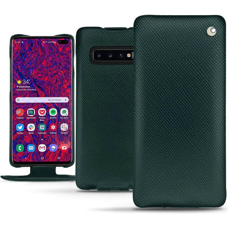 Noreve Lederschutzhülle vertikal (Samsung Galaxy S10+), Smartphone Hülle, Grün