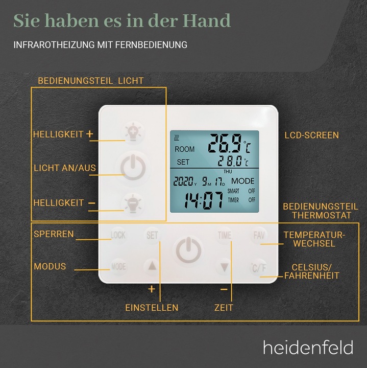 Produktbild Heidenfeld Infrarot Deckenheizung mit Licht 390-800 Watt Infrarotheizung LED (800 Watt Warmweiss) (800 W)