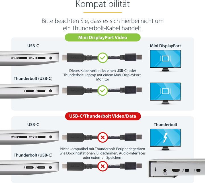 Produktbild StarTech 1m 3 Ft USB C To Mdp Cable (1 m, USB Typ C)