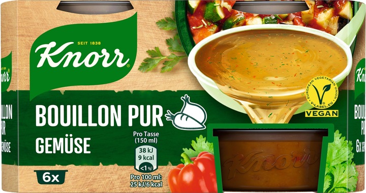 Produktbild Knorr BOUILLON PUR GEMÜSE 6x 28g = 168g Ergiebigkeit = 3 Liter (3000 ml)