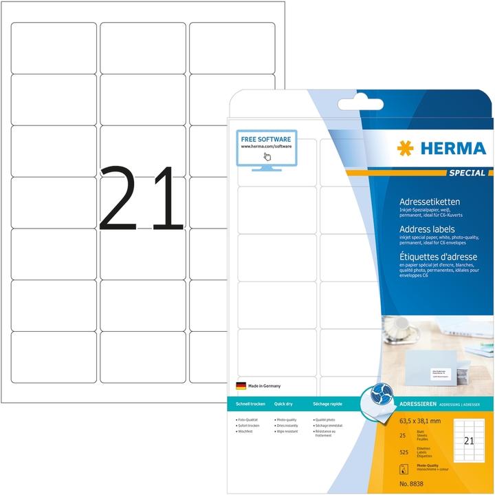 Produktbild HERMA Inkjet Adressetiketten A4