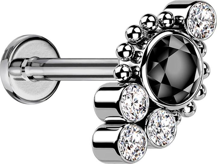 Actual product image Star Piercing Micro Labret internal thread silver balls four crystals silver crystal black (without brass, Titanium)
