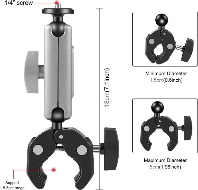 Image du produit Puluz Motorcycle Crab Pliers Clip Arm Mount with Mount Adapter & Long Screw (Black)