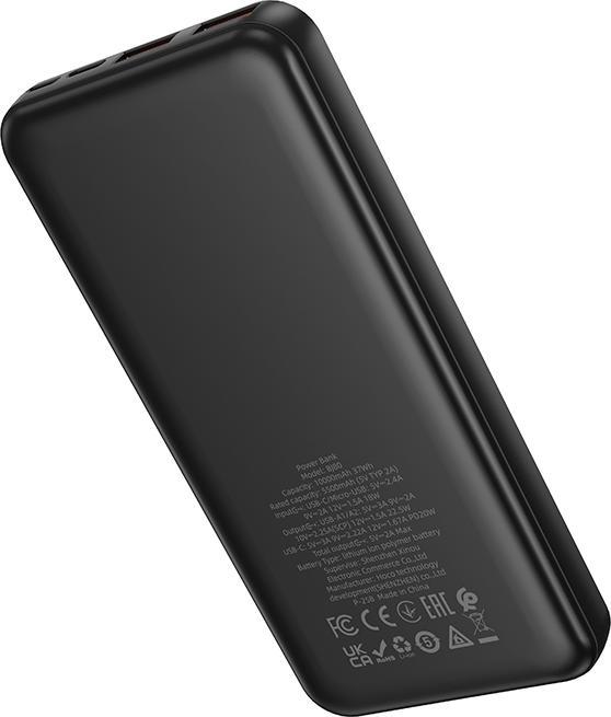 Immagine prodotto Borofone Powerbank 10000mAh BJ80 Clever - 2xUSB + Typ C - QC 3.0 22,5W PD 20W schwarz (10000 mAh, 22.50 W, 37 Wh)