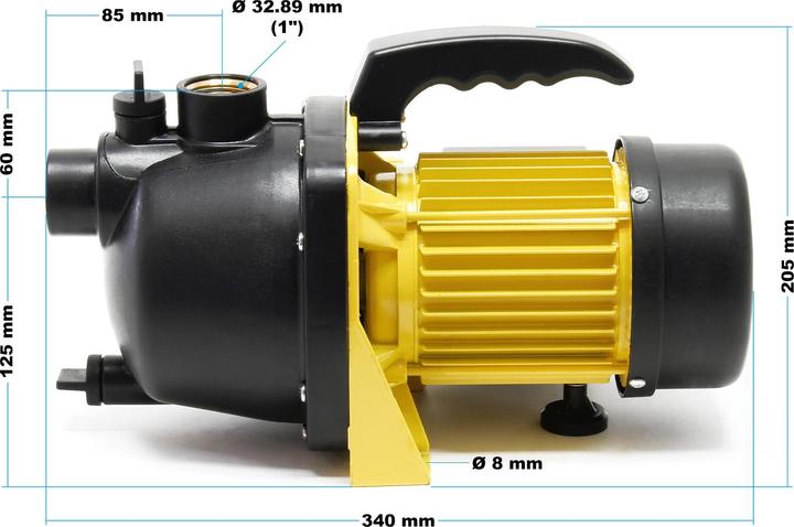 Actual product image Wiltec Garden Pump 2800l/h, 600W, Handle & Water Drain Plug, Discharge Head 35m for Fresh Water (Garden pump)